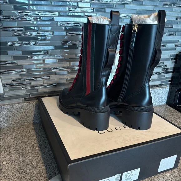 Auth GUCCI Magnum Calf Cirano Lux Black/Red
Lace Up Side Zip Boots- Size 38 - Picture 2 of 6